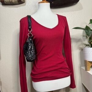 Ralph Lauren Y2K Deep Red Long Sleeve V-Neck Top